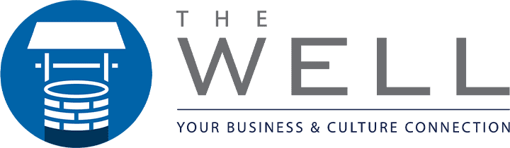 Logo of "the well" featuring an abstract water well icon with the tagline "your business & culture connection.